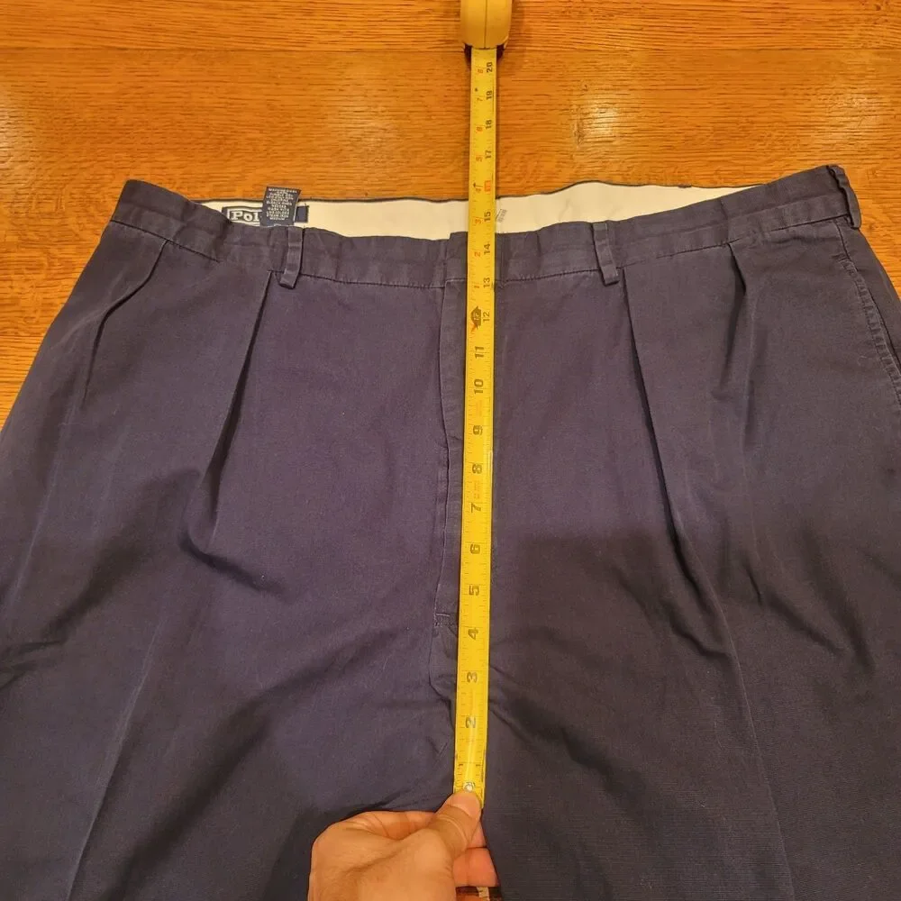 Polo By Ralph Lauren 100% Cotton Navy Blue Chinos 42x32 Pleated Cuffed